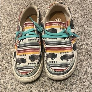 Ariat Moccasins with Buffalo Print and Teal Accents